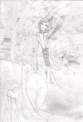 Size: 738x1083 | Tagged: safe, artist:crazylavender, discord, human, g4, chaos, discorded landscape, eris, humanized, monochrome, rule 63, traditional art