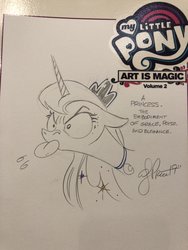Size: 768x1024 | Tagged: safe, artist:andypriceart, princess luna, alicorn, pony, idw, spoiler:comic, andy you magnificent bastard, crown, female, jewelry, majestic as fuck, mare, raspberry, regalia, silly, silly pony, solo, tongue out, traditional art