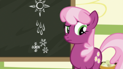 Size: 1920x1080 | Tagged: safe, screencap, cheerilee, earth pony, pony, g4, the last crusade, chalkboard, female, solo