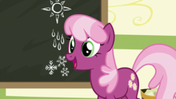 Size: 1920x1080 | Tagged: safe, screencap, cheerilee, earth pony, pony, g4, the last crusade, chalkboard, female, solo