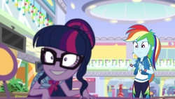 Size: 1920x1080 | Tagged: safe, screencap, rainbow dash, sci-twi, twilight sparkle, equestria girls, equestria girls specials, g4, my little pony equestria girls: better together, my little pony equestria girls: holidays unwrapped, duo, duo female, female, shrunken pupils, spoiler