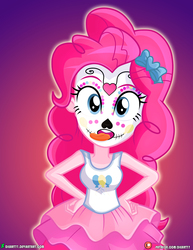 Size: 3090x4000 | Tagged: safe, artist:dieart77, pinkie pie, equestria girls, g4, my little pony equestria girls: better together, dia de los muertos, digital art, face paint, female, gradient background, holiday, solo, tongue out