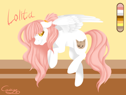 Size: 1600x1200 | Tagged: safe, artist:sugarponypie, oc, oc only, oc:lolita, pegasus, pony, :3, cutie mark, female, flying, looking at you, mare, reference sheet, request, smiling, solo
