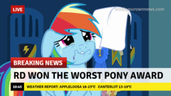 Size: 1280x720 | Tagged: safe, rainbow dash, pegasus, pony, g4, parental glideance, abuse, background pony strikes again, break your own news, breaking news, crying, dashabuse, female, go to sleep wind rider, mare, op is a duck, op is trying to start shit, sad, why, worst pony