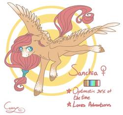 Size: 921x867 | Tagged: safe, artist:sugarponypie, oc, oc only, oc:sanchia, pegasus, pony, abstract background, adoptable, chest fluff, coat markings, female, flying, looking at you, mare, reference sheet, smiling, solo, spread wings, wings