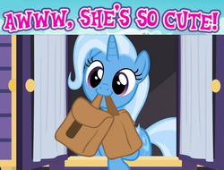 Size: 1184x902 | Tagged: safe, edit, edited screencap, screencap, trixie, pony, unicorn, g4, to where and back again, awww, captain obvious, caption, crossing the memes, cute, daaaaaaaaaaaw, diatrixes, female, mare, meme, solo, text, to saddlebags and back again, trixie is cute, wow! glimmer