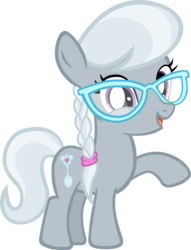 Size: 5000x6557 | Tagged: safe, artist:metatiara, edit, editor:slayerbvc, vector edit, silver spoon, earth pony, pony, family appreciation day, g4, accessory-less edit, female, filly, glasses, missing accessory, open mouth, raised hoof, simple background, solo, transparent background, vector