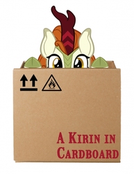Size: 791x1024 | Tagged: safe, artist:ace play, edit, autumn blaze, kirin, pony, fanfic:a kirin in cardboard, g4, awwtumn blaze, box, cardboard box, cute, fanfic, fanfic art, fanfic cover, female, looking at you, peeking, pony in a box, simple background, solo, underhoof, white background