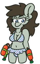 Size: 600x950 | Tagged: safe, artist:threetwotwo32232, oc, oc:tjane, earth pony, anthro, belly button, bikini, breasts, cleavage, clothes, female, mare, midriff, simple background, solo, swimsuit, transparent background, watergun