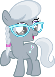 Size: 3000x4205 | Tagged: safe, artist:piranhaplant1, edit, editor:slayerbvc, vector edit, silver spoon, earth pony, pony, g4, accessory-less edit, female, glasses, missing accessory, raised hoof, simple background, solo, transparent background, vector