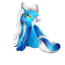 Size: 2000x2000 | Tagged: safe, artist:sakimiaji, oc, oc:fleurbelle, alicorn, pony, adorabelle, adorable face, alicorn oc, bow, cute, hair bow, happy, high res, looking at you, looking back, looking back at you, ocbetes, sweet, yellow eyes