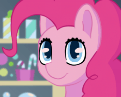 Size: 1000x805 | Tagged: safe, artist:senaelik, pinkie pie, earth pony, pony, g4, animated, derp, female, gif, looking at you, mare, reaction image, silly, solo