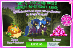 Size: 1034x680 | Tagged: safe, gameloft, descent, nightshade, pony, g4, advertisement, clothes, costs real money, costume, gem, introduction card, shadowbolts, shadowbolts (nightmare moon's minions), shadowbolts costume, shadowbolts uniform