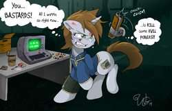 Size: 5100x3300 | Tagged: safe, artist:willdabeard, oc, oc:littlepip, pony, unicorn, fallout equestria, angry, appleloosa, ashtray, cigarette, clothes, colored, comic, crying, cutie mark, fanfic, fanfic art, female, gritted teeth, gun, handgun, hooves, horn, jumpsuit, levitation, magic, mare, pipbuck, raised hoof, shotgun, solo, telekinesis, terminal, thought bubble, vault suit, weapon