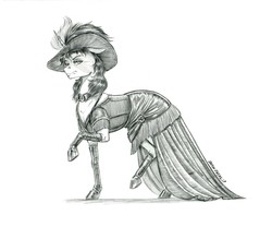 Size: 1400x1163 | Tagged: safe, artist:baron engel, oc, oc only, oc:black rose, oc:half-cock, pony, unicorn, black dress, clothes, dress, female, grayscale, mare, monochrome, pencil drawing, story in the source, traditional art