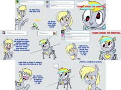 Size: 3006x2254 | Tagged: safe, artist:jitterbugjive, derpy hooves, pony, robot, lovestruck derpy, g4, ask, blushing, derp-i, female, high res, solo, tumblr