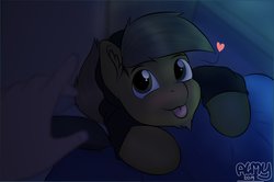 Size: 1189x790 | Tagged: safe, artist:suchalmy, oc, oc only, oc:almond evergrow, earth pony, pony, computer, digital art, hand, love, male, night, please be gentle, solo, stallion