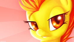 Size: 2500x1406 | Tagged: safe, artist:realbarenziah, spitfire, pony, g4, female, lidded eyes, lip bite, looking at you, mare