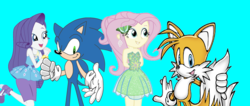 Size: 2794x1190 | Tagged: safe, artist:sonicsuperstar1991, fluttershy, rarity, equestria girls, g4, 1000 hours in ms paint, clothes, crossover, cute, dress, female, fluttertails, male, miles "tails" prower, rarisonic, shipping, sonic the hedgehog, sonic the hedgehog (series), straight
