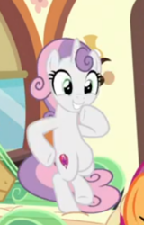 Size: 226x354 | Tagged: safe, screencap, sweetie belle, pony, unicorn, g4, growing up is hard to do, being big is all it takes, bipedal, cropped, cute, dancing, diasweetes, female, mare, older, older sweetie belle, raised hoof, smiling, solo focus