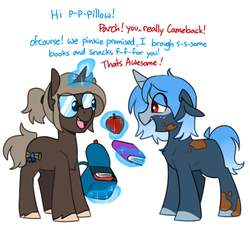 Size: 856x788 | Tagged: safe, artist:redxbacon, oc, oc only, oc:parch well, oc:pillow talk, pony, unicorn, apple, female, filly, food, glasses, magic, male, ribs