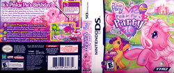 Size: 13064x5522 | Tagged: safe, pinkie pie (g3), scootaloo (g3), pony, g3, my little pony: pinkie pie's party, official, absurd resolution, balloon, box art, earthquake, game, high quality rip, nintendo, nintendo ds, scan, scanned, thq, video game
