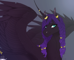 Size: 1280x1040 | Tagged: safe, artist:dementra369, oc, oc only, oc:cognitio dissonantia, alicorn, pony, alicorn oc, braid, female, mare, smiling, solo, spread wings, wings