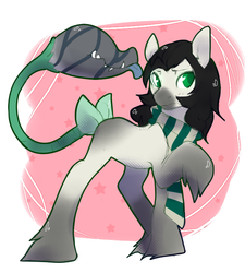 Size: 664x737 | Tagged: safe, artist:pomrawr, oc, oc only, monster pony, original species, piranha plant pony, plant pony, augmented tail, clothes, plant, raised hoof, scarf, solo, tailmouth, ych result