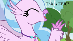 Size: 1280x720 | Tagged: safe, edit, edited screencap, editor:korora, screencap, silverstream, g4, non-compete clause, caption, cute, diastreamies, image macro, jewelry, necklace, reaction image, speech, text, tree