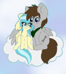 Size: 800x900 | Tagged: safe, alternate version, artist:pegamutt, misty fly, oc, oc:fuselight, pegasus, pony, g4, animated, cloud, gif, on a cloud