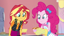 Size: 1920x1080 | Tagged: safe, screencap, pinkie pie, sunset shimmer, equestria girls, equestria girls series, g4, holidays unwrapped, saving pinkie's pie, spoiler:eqg series (season 2), female, geode of empathy, magical geodes