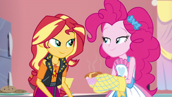 Size: 1920x1080 | Tagged: safe, screencap, pinkie pie, sunset shimmer, equestria girls, equestria girls series, g4, holidays unwrapped, saving pinkie's pie, spoiler:eqg series (season 2), female, geode of empathy, magical geodes, souffle