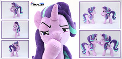 Size: 3000x1463 | Tagged: safe, artist:nekokevin, starlight glimmer, pony, unicorn, series:nekokevin's glimmy, g4, boop, duality, duo, female, glimmerposting, irl, lidded eyes, looking at each other, looking at you, mare, meme, photo, plushie, raised eyebrow, raised hoof, self ponidox, self-boop, shrunken pupils, smiling
