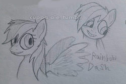 Size: 751x500 | Tagged: safe, artist:cuppa-ale, rainbow dash, pegasus, pony, g4, smiling, traditional art, watermark