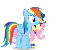 Size: 250x174 | Tagged: safe, artist:sasha-flyer, fluttershy, rainbow dash, pony, g4, testing testing 1-2-3, ancient wonderbolts uniform, animated, animated png, clothes, cute, duo, female, picture for breezies, show accurate, simple background, transparent background, uniform, vector