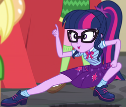 Size: 1002x850 | Tagged: safe, screencap, applejack, cheerilee, sci-twi, twilight sparkle, equestria girls, equestria girls specials, g4, my little pony equestria girls: better together, my little pony equestria girls: holidays unwrapped, the cider louse fools, bowtie, clothes, cropped, cute, female, geode of telekinesis, glasses, magical geodes, ponytail, shoes, skirt, smiling, socks, twiabetes