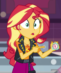 Size: 710x852 | Tagged: safe, screencap, sunset shimmer, equestria girls, equestria girls specials, g4, my little pony equestria girls: better together, my little pony equestria girls: holidays unwrapped, saving pinkie's pie, cropped, egg timer, female, geode of empathy, magical geodes, solo