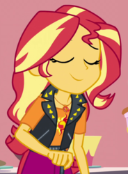 Size: 701x952 | Tagged: safe, screencap, sunset shimmer, equestria girls, equestria girls specials, g4, my little pony equestria girls: better together, my little pony equestria girls: holidays unwrapped, saving pinkie's pie, cropped, eyes closed, female, geode of empathy, magical geodes, solo