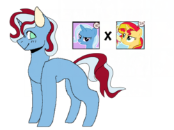 Size: 400x299 | Tagged: safe, artist:kenauthewolfpup, sunset shimmer, trixie, oc, pony, g4, female, lesbian, magical lesbian spawn, offspring, parent:sunset shimmer, parent:trixie, parents:suntrix, ship:suntrix, shipping