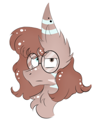 Size: 728x872 | Tagged: safe, artist:hunterthewastelander, oc, oc only, pony, bust, chest fluff, ear fluff, glasses, heterochromia, impossibly large ears, simple background, solo, transparent background