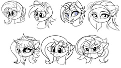 Size: 3840x2160 | Tagged: safe, artist:flufflepimp, pony, unicorn, bust, expressions, female, heart eyes, high res, learning to draw, lineart, mare, simple background, sketch, sketch dump, tongue out, white background, wingding eyes