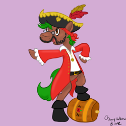 Size: 5000x5000 | Tagged: safe, artist:amynewblue, oc, oc only, oc:peatmoss, earth pony, pony, barrel, cider, commission, pirate, seabronies, solo