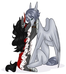 Size: 1577x1781 | Tagged: safe, king sombra, oc, oc:light knight, pegasus, pony, unicorn, g4, canon x oc, duo, female, male, queen umbra, rule 63, simple background, straight, white background