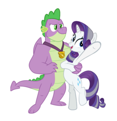 Size: 1139x1176 | Tagged: safe, alternate version, derpibooru exclusive, edit, editor:proto29, rarity, spike, dragon, pony, unicorn, g4, the last problem, female, gigachad spike, male, older, older rarity, older sparity, older spike, ship:sparity, shipping, simple background, skunk stripe, straight, white background, winged spike, wings