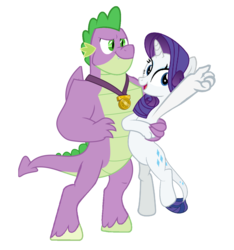 Size: 1104x1177 | Tagged: safe, alternate version, derpibooru exclusive, edit, editor:proto29, rarity, spike, dragon, hybrid, pony, unicorn, g4, the last problem, female, gigachad spike, male, older, older spike, race swap, raridragon, ship:sparity, shipping, simple background, straight, transformation, white background, winged spike, wings