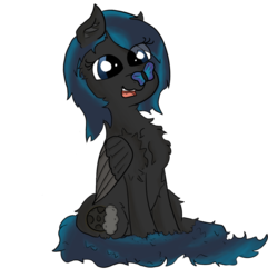 Size: 1040x1080 | Tagged: safe, artist:poniesmine, oc, oc only, oc:solar eclipse, butterfly, pegasus, pony, cute, female, fluffy, mare, sitting, smiling, solo, tail wrap, wide eyes