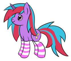 Size: 800x687 | Tagged: safe, artist:cosmicspark, oc, oc only, oc:cosmic spark, pony, unicorn, clothes, cute, female, simple background, socks, solo, striped socks, transparent background