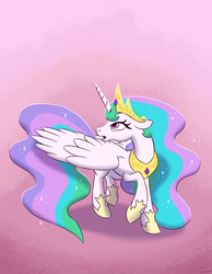 Size: 2100x2700 | Tagged: safe, artist:pastelpanda, princess celestia, alicorn, pony, g4, female, high res, looking back, mare, raised hoof, solo, wings, wrong aspect ratio
