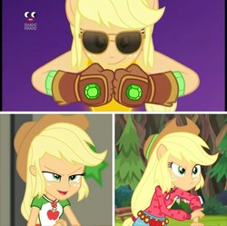 Size: 720x716 | Tagged: safe, edit, screencap, applejack, equestria girls, equestria girls series, g4, holidays unwrapped, my little pony equestria girls: legend of everfree, the cider louse fools, winter break-in, spoiler:eqg series (season 2), collage, comparison, crystal guardian, geode of empathy, geode of fauna, geode of shielding, geode of sugar bombs, geode of super speed, geode of super strength, geode of telekinesis, magical geodes, plusplus, ponied up, strong, transformation