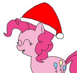 Size: 1024x968 | Tagged: safe, pinkie pie, earth pony, pony, g4, cap, christmas, eyes closed, female, hat, holiday, mare, santa hat, simple background, smiling, solo, white background